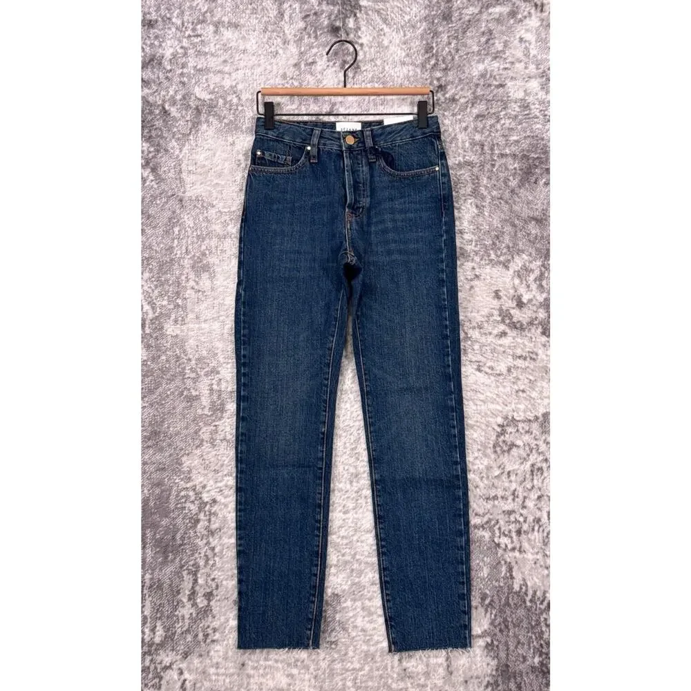 New Sezane Jeans 25 Womens Mid Rise Ankle Skinny Leg Raw Hem Medium Wash
